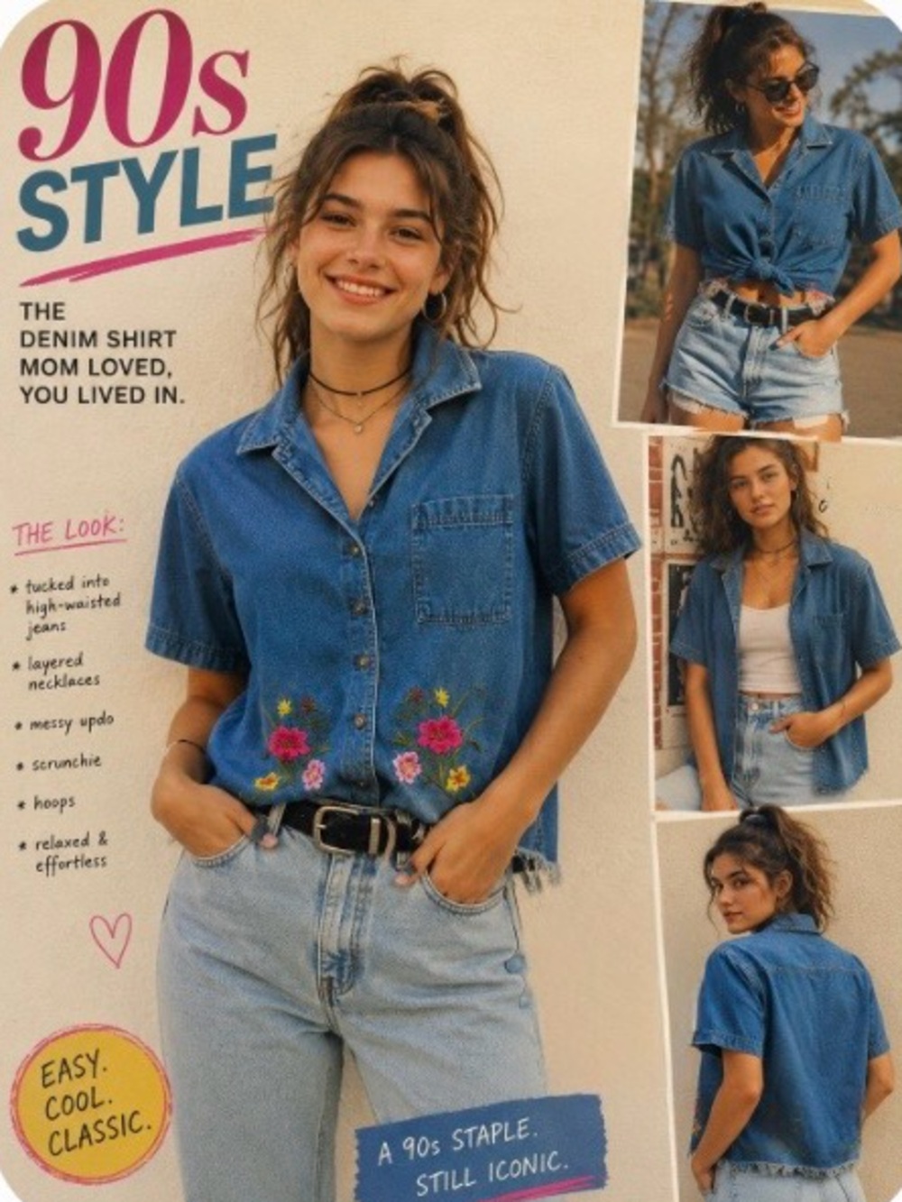 Vintage 90s Y2K Robbie Bee short-sleeve button-down denim shirt